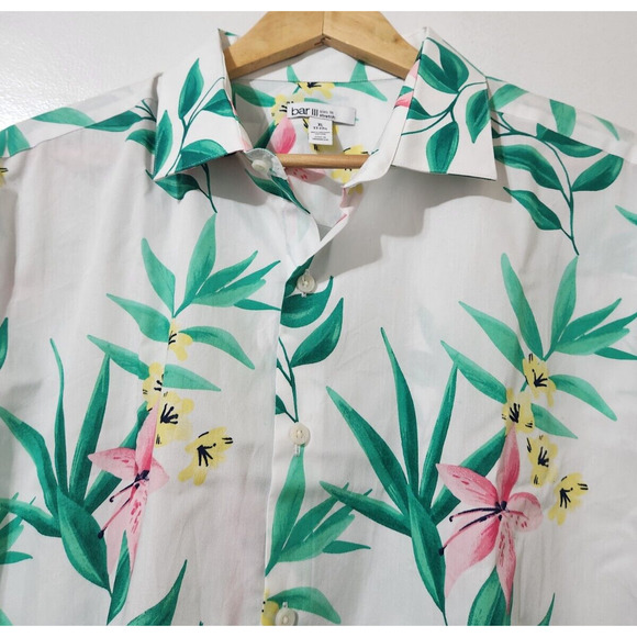 Bar III Mens‎ 17-17.5 Slim Fit Stretch Long Sleeve Casual Button-Up Floral AOP - Picture 1 of 5